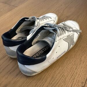 Golden Goose Superstar White and Navy Sneakers
